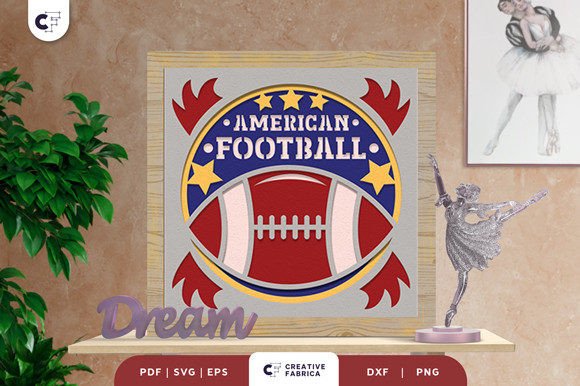 American Football Ball 3D Shadow Box: A Dynamic 3D SVG for Sports-Themed Design Projects