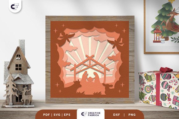 Lighted Nativity Scene 3D SVG: Christmas Branding with Sacred Charm