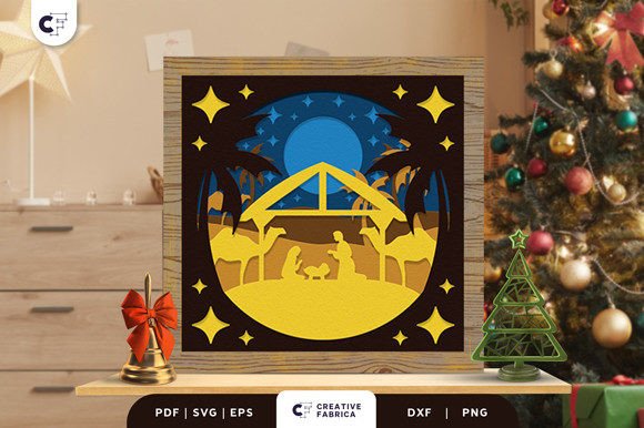 Nativity in the Desert Shadow Box SVG