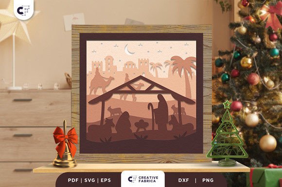 Nativity of Baby Jesus 3D Shadow Box SVG for Christmas Crafting