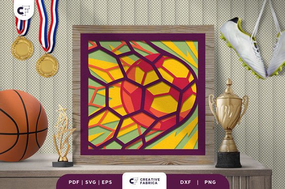 Soccer Game Paper Cutting Light Box SVG: A 3D Sports Design for Dynamic Visual Projects